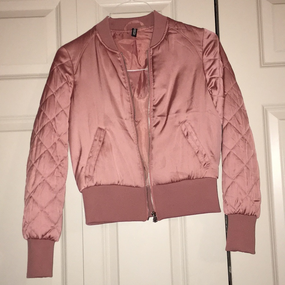 NWOT H&M pink satin bomber jacket